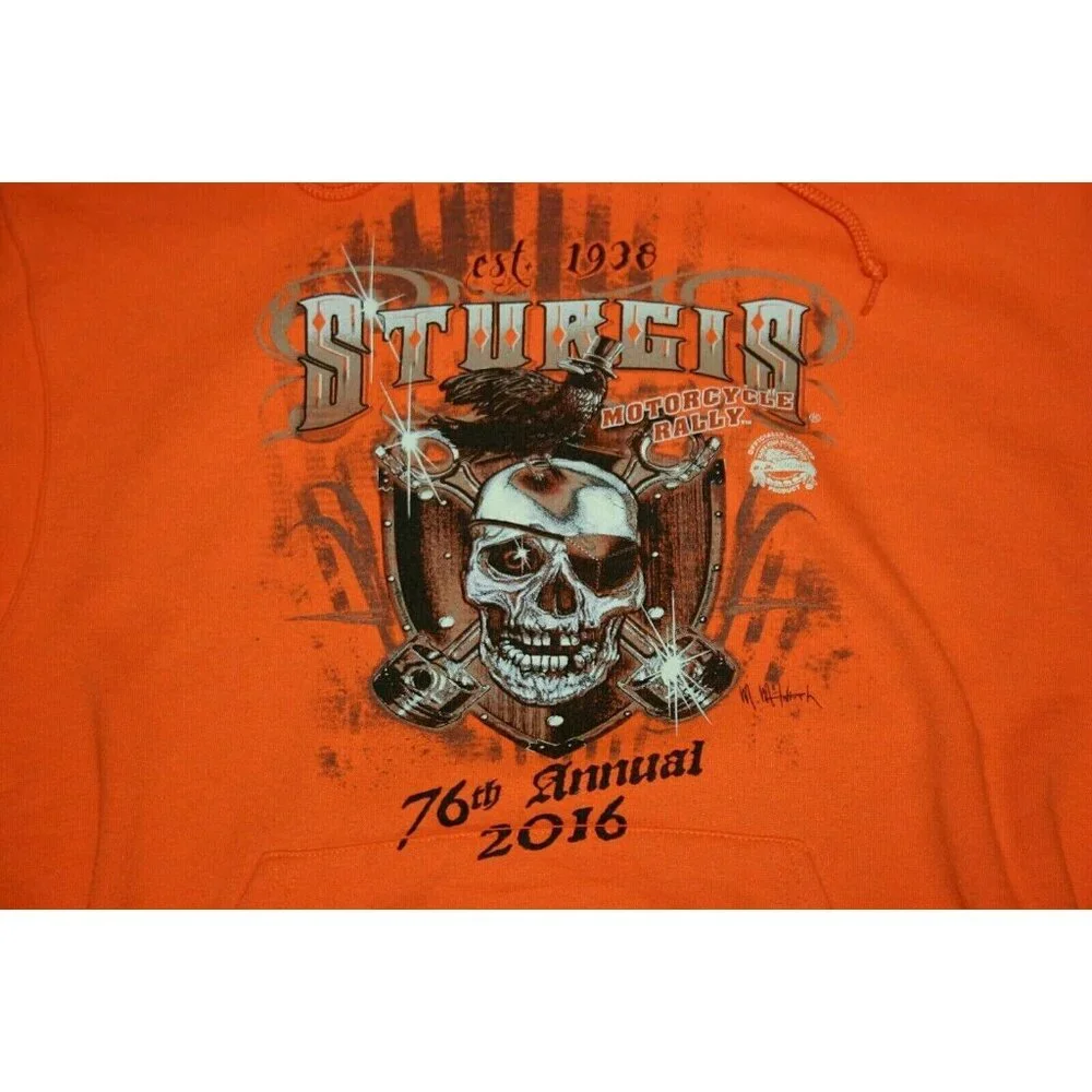 Sturgis Motorcycle Rally hoodie sweater mens medium 76th 2016 orange Jerzees